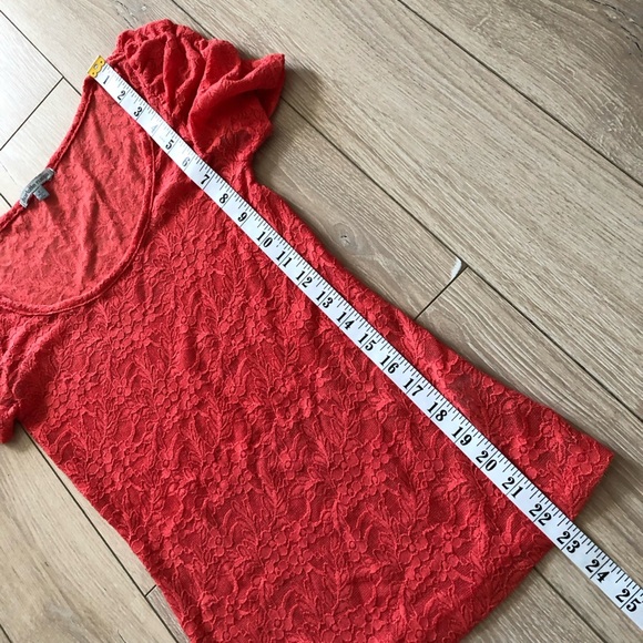 Charlotte Russe Ruched Sleeve Lace Top in Bright Orange Size S - Picture 4 of 9